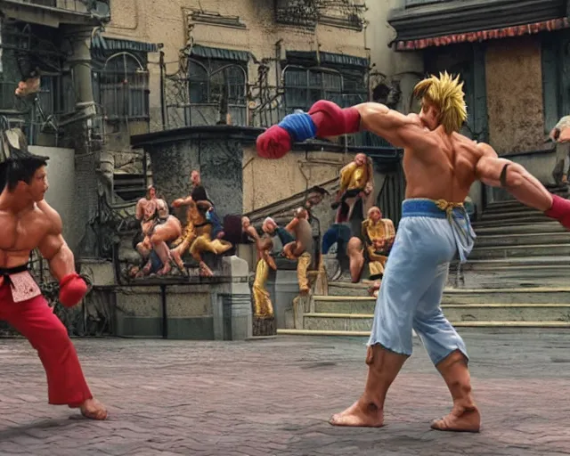Prompt: a still of a photo real life Ken's stage in the movie Street Fighter, HDR, high quality, 8k, highly detailed and intricate,