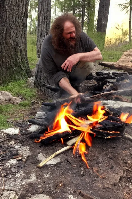 Prompt: caveman discovers fire for the first time