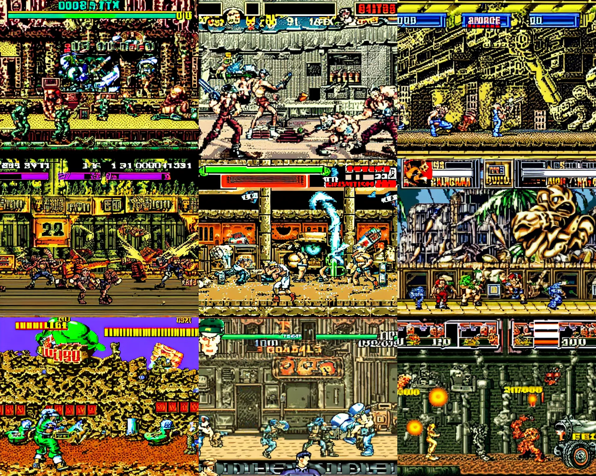 Prompt: a screenshot from Metal Slug arcade game, 1992