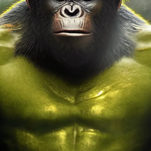 Image similar to God of the apes, green and gold, sci-fi, digital art, octane rendering