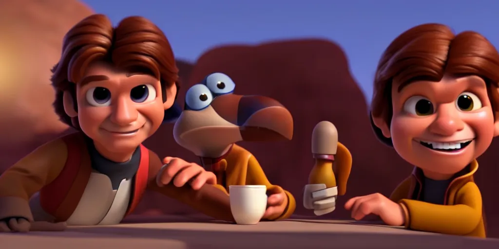 Image similar to a wholesome animation key shot of a han solo pixar and disney animation sharp render 3 d animated, cinematic lighting