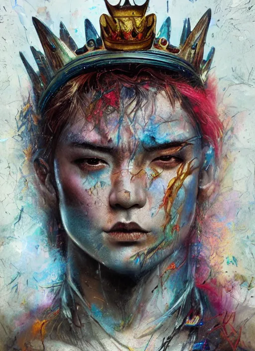 Prompt: a humanoid king tiger with a crown, atmospheric beautiful by stanley artgerm, tom bagshaw, arthur adams, carne griffiths, trending on deviant art, street art, chillwave, maximalist, full of color, glittering, 8 k, hd