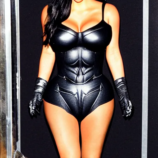Prompt: kim kardashian as batman, body tight outfit, movie poster