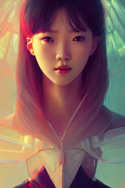 Image similar to portrait futuristic airforce korean Lalisa Manobal, inside future fighter, sci-fi, fantasy, intricate, very very beautiful, elegant, human anatomy, neon light, highly detailed, digital painting, artstation, concept art, smooth, sharp focus, illustration, art by tian zi and WLOP and alphonse mucha