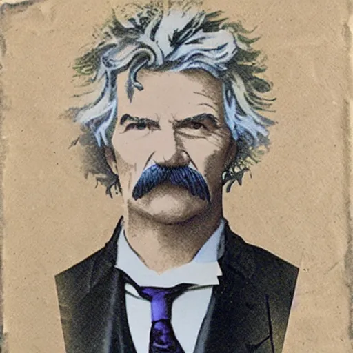 Prompt: colored paper portrait of mark twain