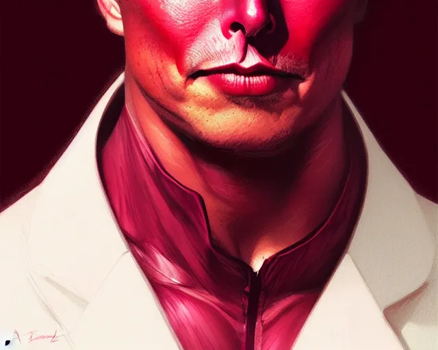 Image similar to elon musk in the image of beetroot, with burgundy skin, deep focus, d & d, fantasy, intricate, elegant, highly detailed, digital painting, artstation, concept art, matte, sharp, illustration, art by artgerm and greg rutkowski and alphonse mucha