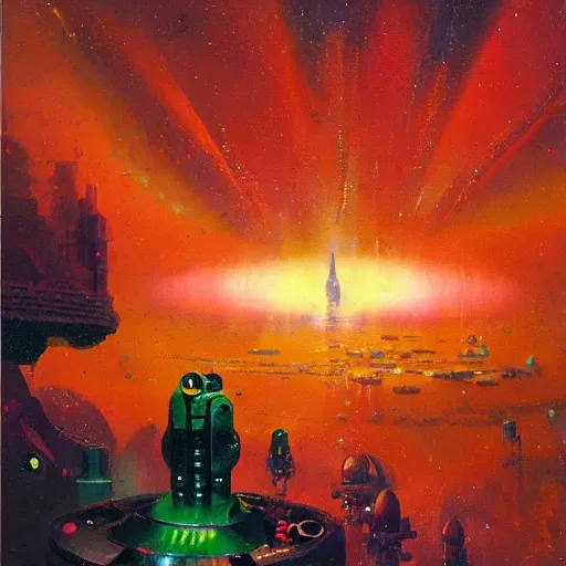 Image similar to an amazing masterpiece of art by Paul Lehr, 🚀