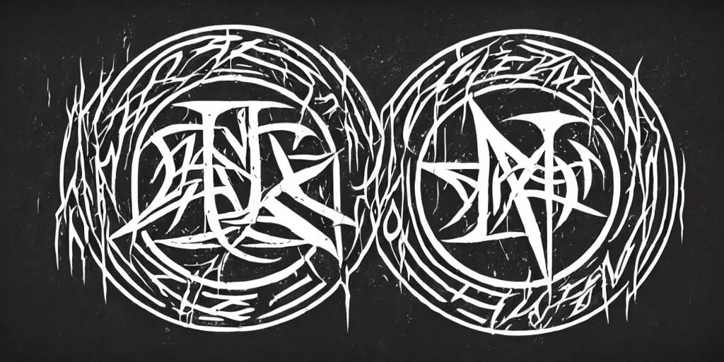 Image similar to masterpiece, symmetrical darkthrone logo calligraphy by thomas bokler, behance, white letters on black background