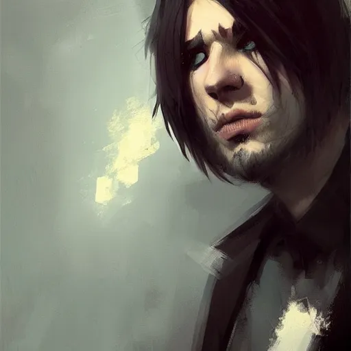 Prompt: a very handsome emo!!! guy posing!!!, portrait!!!!, trending on artstation, cgsociety contest winner, digital art, illustrated by greg rutkowski