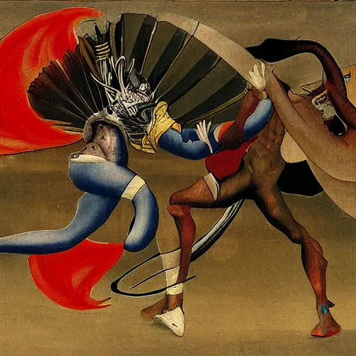 Image similar to Paul Phoenix fights Yoshimitsu, by Hieronymous Bosch