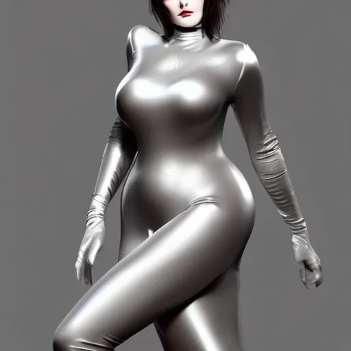 Prompt: portrait of a curvy feminine hot pale goth woman with elaborate elegant tight silver nylon latex and silk outfit, cgsociety, realistic, highly detailed, sublime, 16k, smooth, sharp focus, ArtStation, hyperdetailed, volumetric lighting