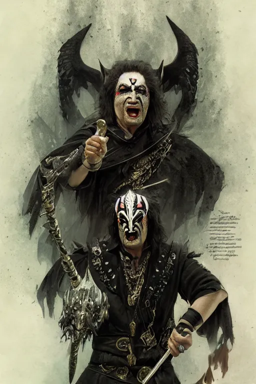 Image similar to gene simmons, sorcerer, lord of the rings, tattoo, decorated ornaments by carl spitzweg, ismail inceoglu, vdragan bibin, hans thoma, greg rutkowski, alexandros pyromallis, perfect face, fine details, realistic shaded