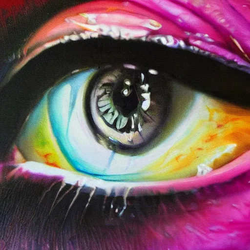 Prompt: beautiful painting, iris human's eye photo, without eye, black background, closeup shot, high resolution, high detail, hyper realistic, 4K, 8K