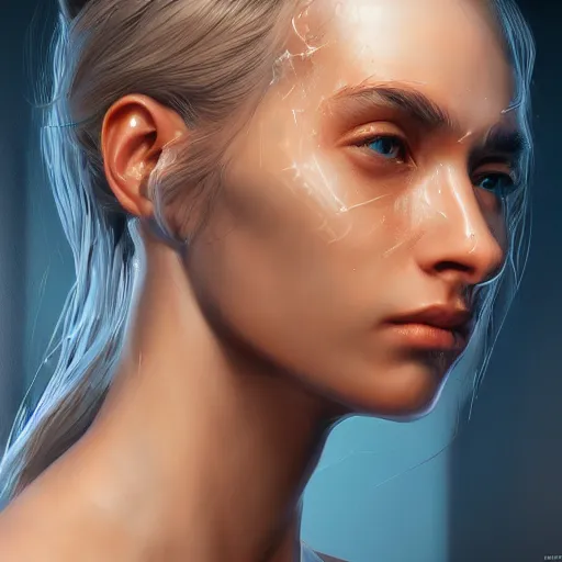 Prompt: closeup portrait, ultra realistic illustration, cyberpunk, hacknaut, sci - fi, fantasy, intricate, elegant, highly detailed, digital painting, artstation, concept art, smooth, sharp focus, illustration - h 7 6 8