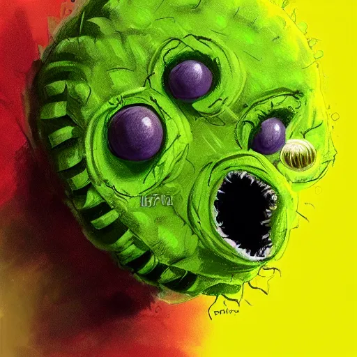 Image similar to a tennis ball monster, digital art, fantasy, magic, trending on artstation, ultra detailed, professional illustration by Basil Gogos