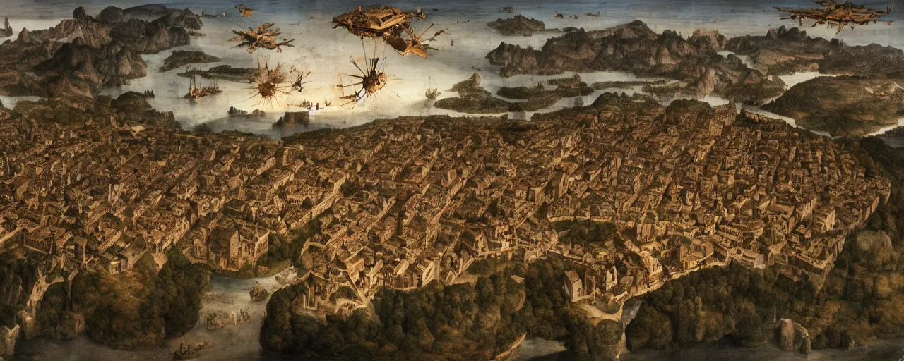 Image similar to a epic scene of utopia, aerial photography, by leonardo da vinci, on artstation, ultra detailed,