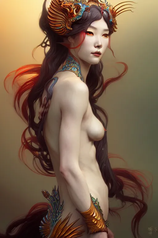 Prompt: portrait mermaid, chinese dragon concept art, d & d, highly detailed, digital painting, artstation, sharp focus, illustration, art by tan zi and ayanamikodon and alphonse mucha and wlop