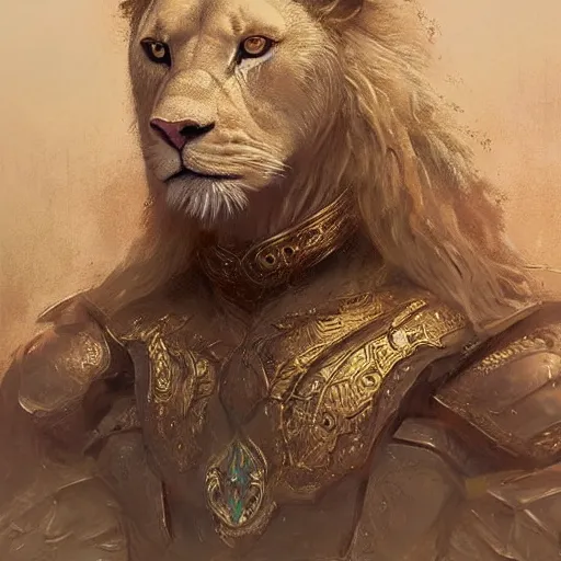 Image similar to a beautfiul award winning commission portrait of an anthro albino lion wearing diamond victorian armour,digital art,art by greg rutkowski,character design by charles bowater,photorealistic,ross tran,hyperdetailed,detailed face,fascinating,2021,western comic style