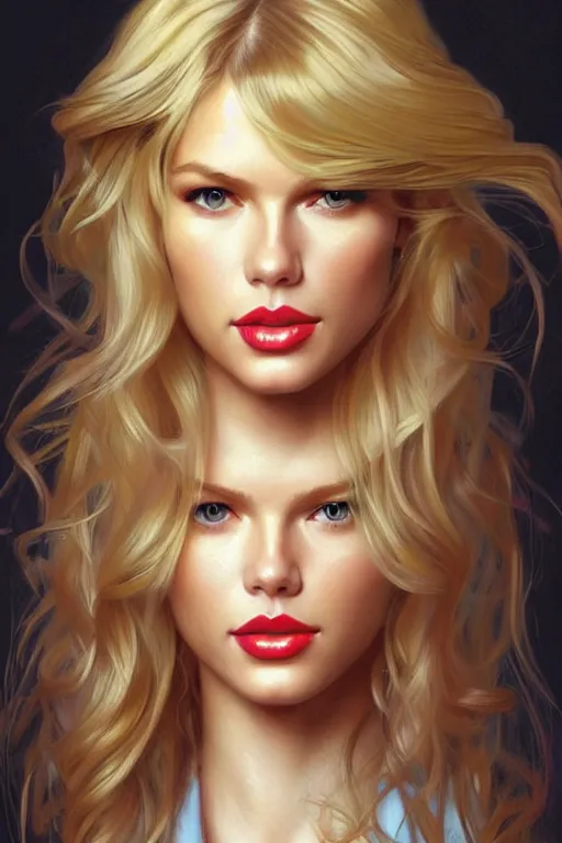 Image similar to a mix between claudia schiffer and taylor swift and britney spears and denise richards in wild things as a schoolgirl, fantasy, intricate, elegant, highly detailed, digital painting, artstation, concept art, matte, sharp focus, illustration, art by artgerm and greg rutkowski and alphonse mucha