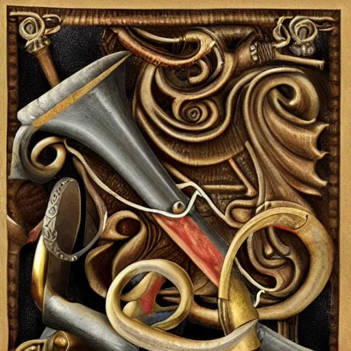 Image similar to a 3 d rener of a medieval blowing horn, winding horn, animal horn, higly detailed, mystic, artwork