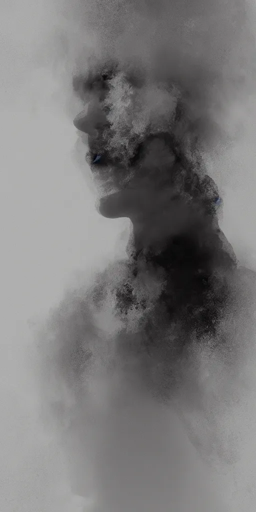 Image similar to a portrait of a person made of smoke. impressionism. matte painting. octane render