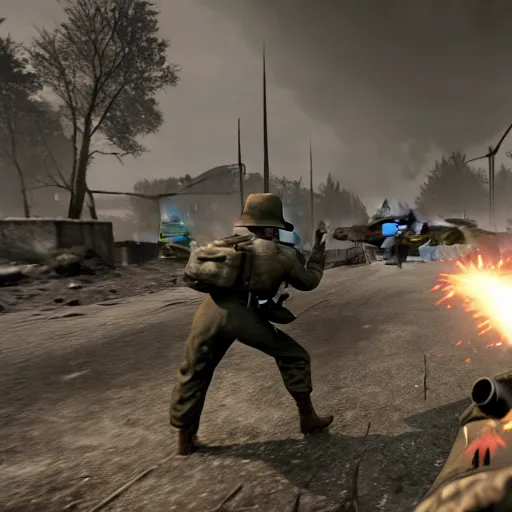 Image similar to battle of berlin in pc game hell let loose, ww 2, 1 9 4 5, american soldiers, nazis, nazi germany, screenshot, unreal engine, gameplay, in - game