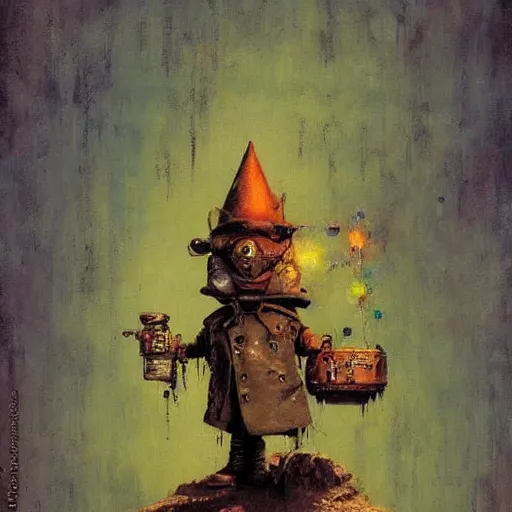 Image similar to Graffiti Spraypaint A gnome gnome riding a steampunk automaton clockwork golem golem by frank frazetta greg rutkowski alberto sughi elina brotherus peter doig robert rauschenberg mark ryden tombow