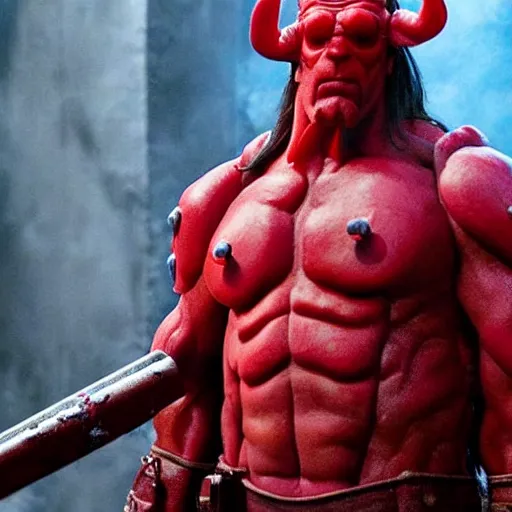 Image similar to twizzlers!!!! hellboy, movie still, high detail