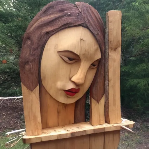 Image similar to girl made out of wood