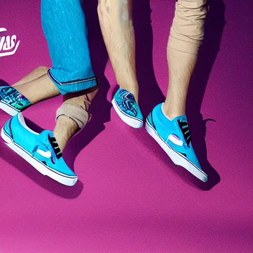 Prompt: vans shoes inspired by vaporwave, advertising photography