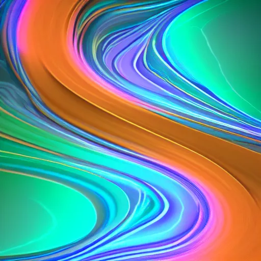 Image similar to moving swirls of hypnotic beauty surround the beating neon landscape of amber green teal, 4 k octane render