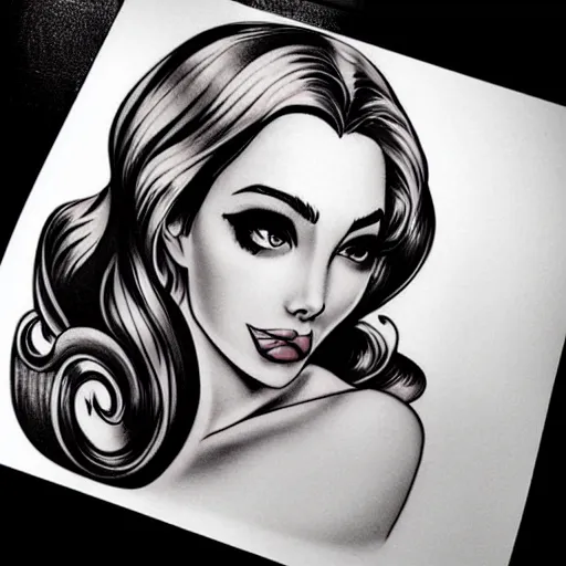 Image similar to tattoo design, stencil, portrait of jessica rabbit by artgerm