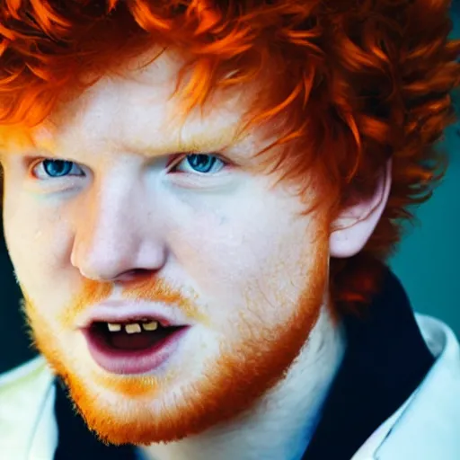 Image similar to ed sheeran as spike spiegel from cowboy bebop, cinematic, 4 k, realistic, wide angle lens. 8 k, hyperdetailed, precise, low - lighting