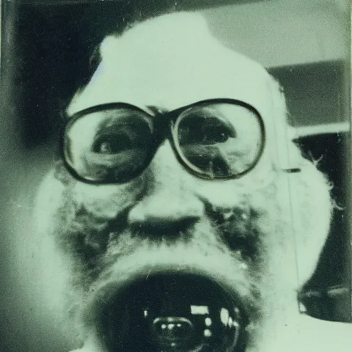 Prompt: a realistic polaroid photo of an old man after a failed experiment inside a laboratory, the head of the old man is burned, cosmic horror