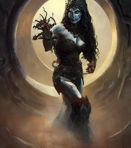 Prompt: a concept art painting of a evil female half - orc sorceress, art by karol bak and mark brooks and artgerm, centered, trending on artstation