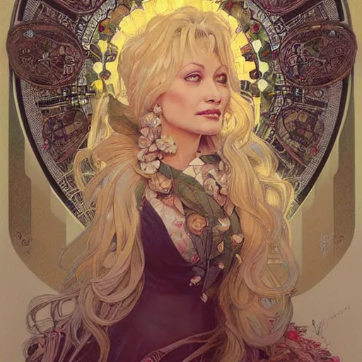 Image similar to beautiful lifelike award winning pencil illustration of dolly parton trending on art station artgerm greg rutkowski alphonse mucha cinematic atmospheric