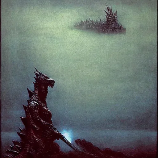 Image similar to godzilla by beksinski