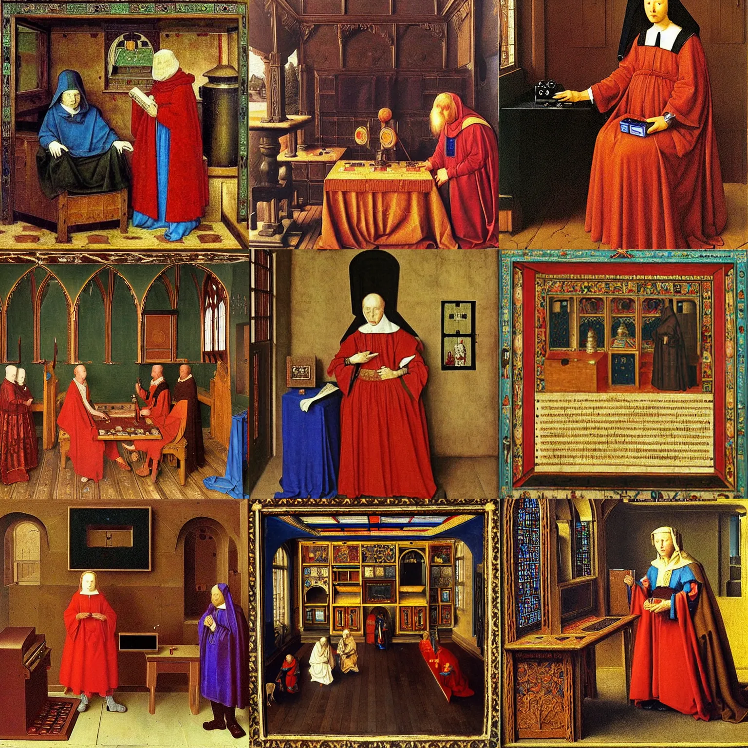 Prompt: The first video game console, painting by Jav Van Eyck (1410)