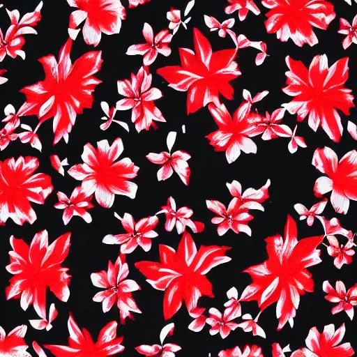 Image similar to aloha shirt black flower on red, photograph, realistic, filmic, cinematic