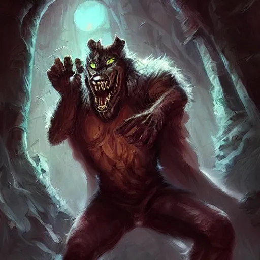 Image similar to werewolf vampire lord hybrid, hearthstone art, by greg rutkowski