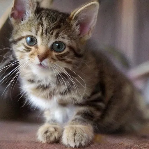 Image similar to a medium shot photograph of a cute tabby kitten, 4 k, ultra hd