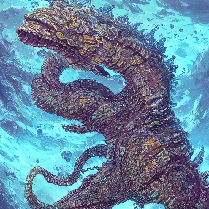 Image similar to underwater sea leviathan full body, d & d style, trending on artstation, intricate, highly detailed, vivid painting, colorful