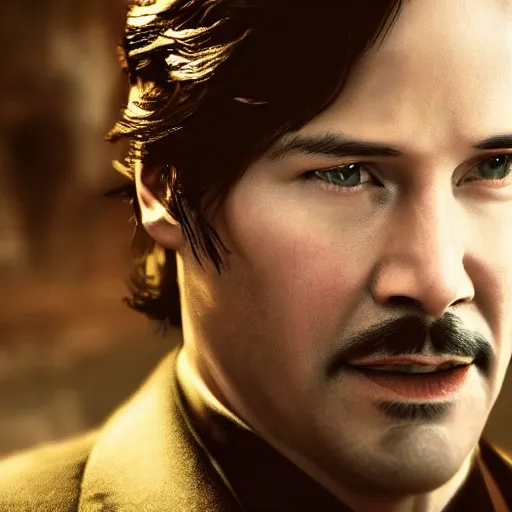 Image similar to film still of keanu reeves as clark gable in gone with wing, gameplay, 8 k, hd