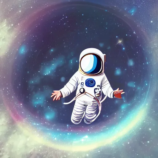 Prompt: space-time portal, universe, futuristic, celestial, little child astronaut