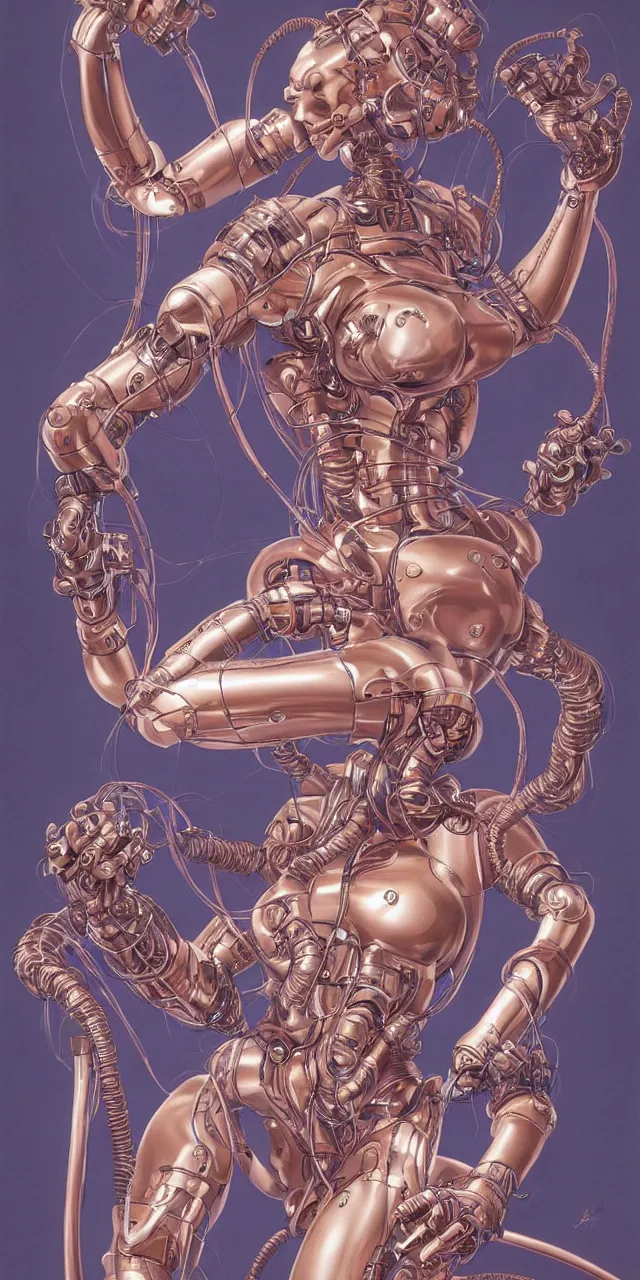 Prompt: beauty cthulhu woman, robotic arms, samurai, lots of cables and wiring, electrical details, trending on artstation, by Hajime Sorayama and Boris Vallejo