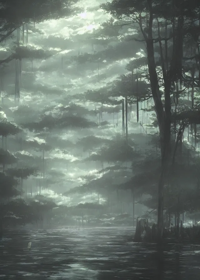 Image similar to dark swamp, makoto shinkai