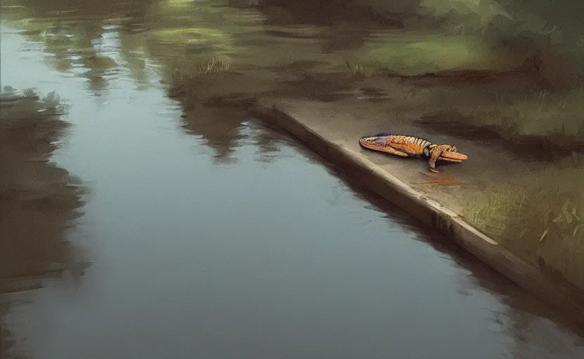 Image similar to a cute gator in a river by Atey Ghailan