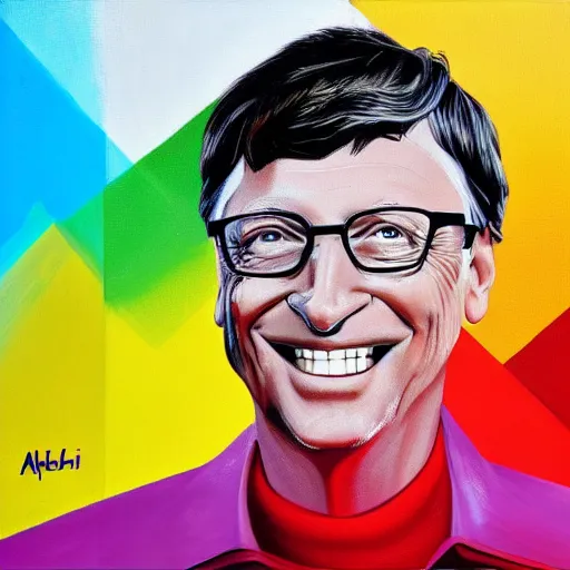 Image similar to portrait of bill gates in the style of Hashim Akib acrylic on canvas colourful strokes