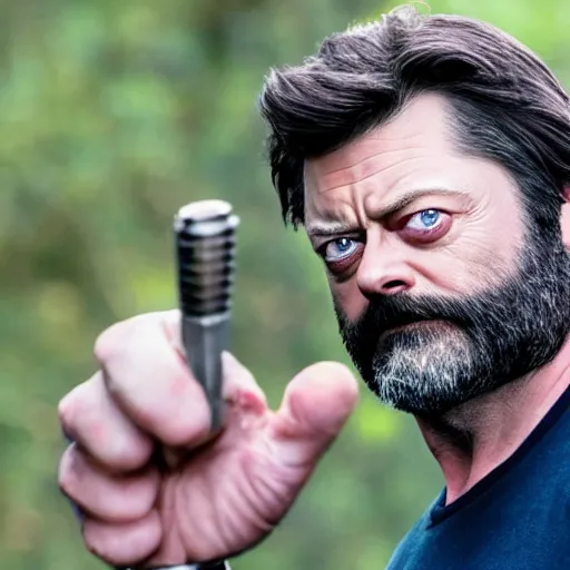 Prompt: nick offerman as wolverine, photorealistic movie still, detailed, 8 k