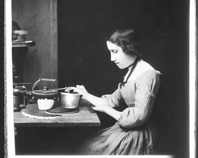 Prompt: an early 1800s photo of someone sitting at a computer making a donut in blender